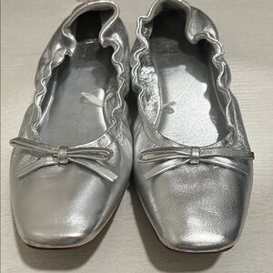 Zara Metallic Silver Flats with Bow